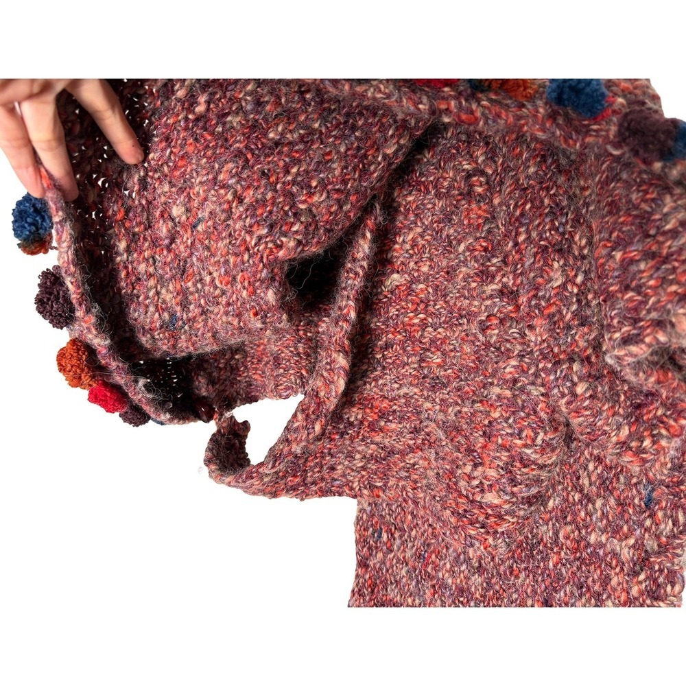 Anthropologie Womens Handknit By Dollie Cropped Handknit Pom Wrap Cardigan Scarf - Picture 4 of 12